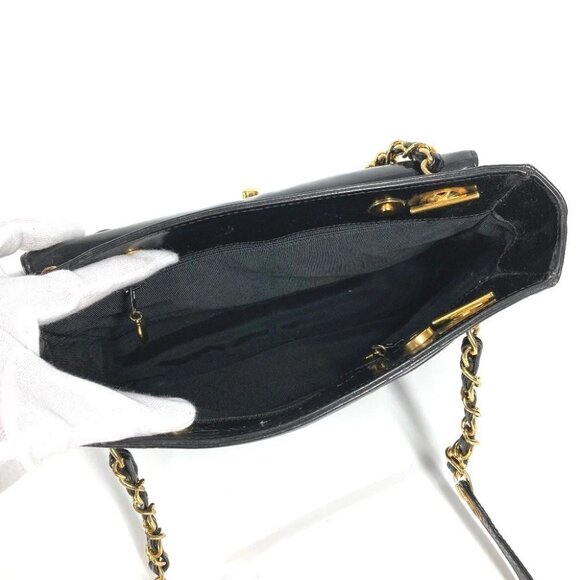 CHANEL A08036 CC CC Mark logo Tote Bag Chain Shoulder Bag enamel Black/Gold - Picture 10 of 16